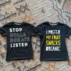 2 T-shirts organic fruit snacks & stop collaborate